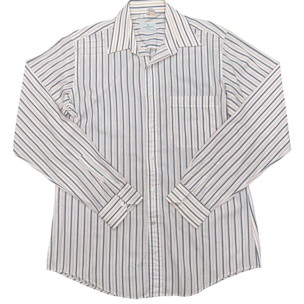 Vtg Valentino Uomo Mens Striped Button Down Shirt Cotton Size 15 34-35